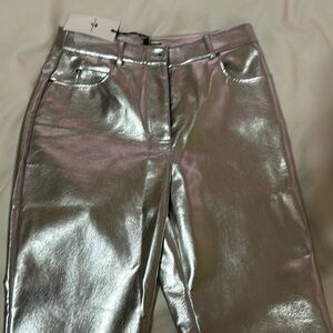 7 for all mankind metallic, faux leather silver metallic